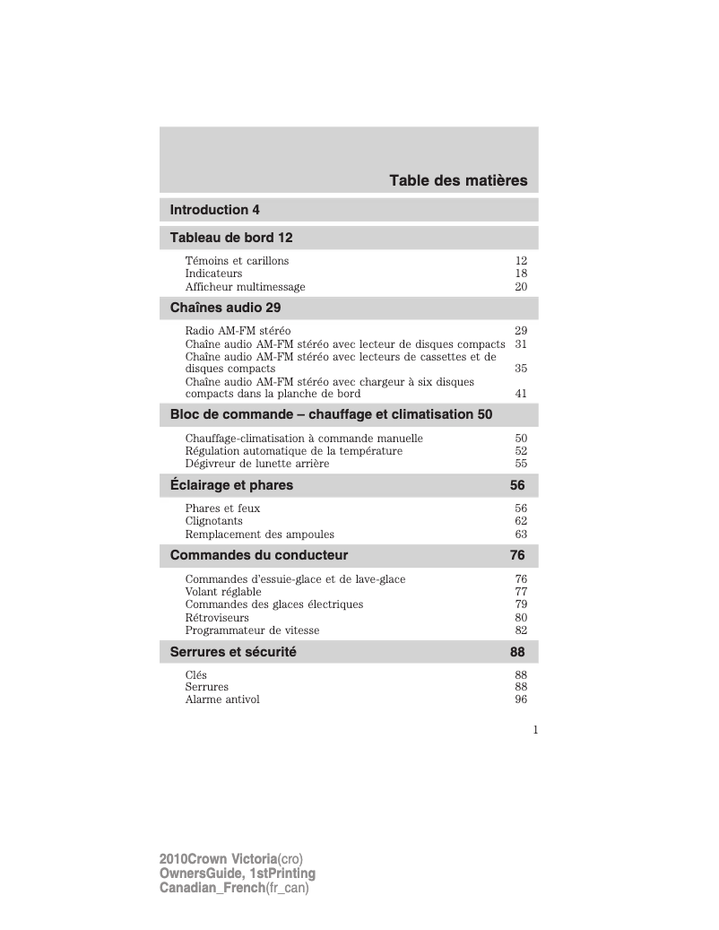 Page n°1 - Manuel utilisateur Mercury Grand Marquis (2010)