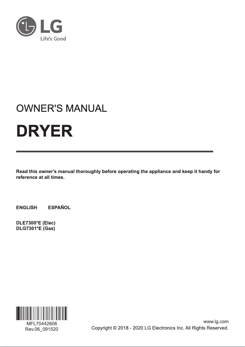 Page 1 de la notice Manuel utilisateur LG DLG7301VE
