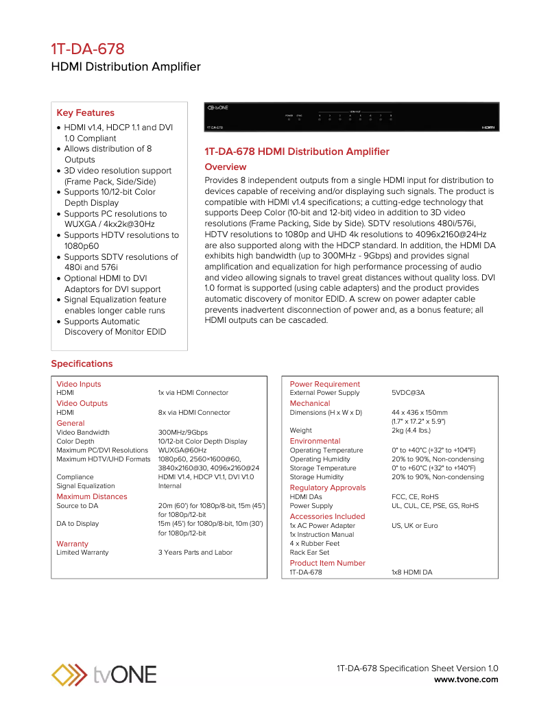 Page 1 de la notice Brochure TV One 1T-DA-678