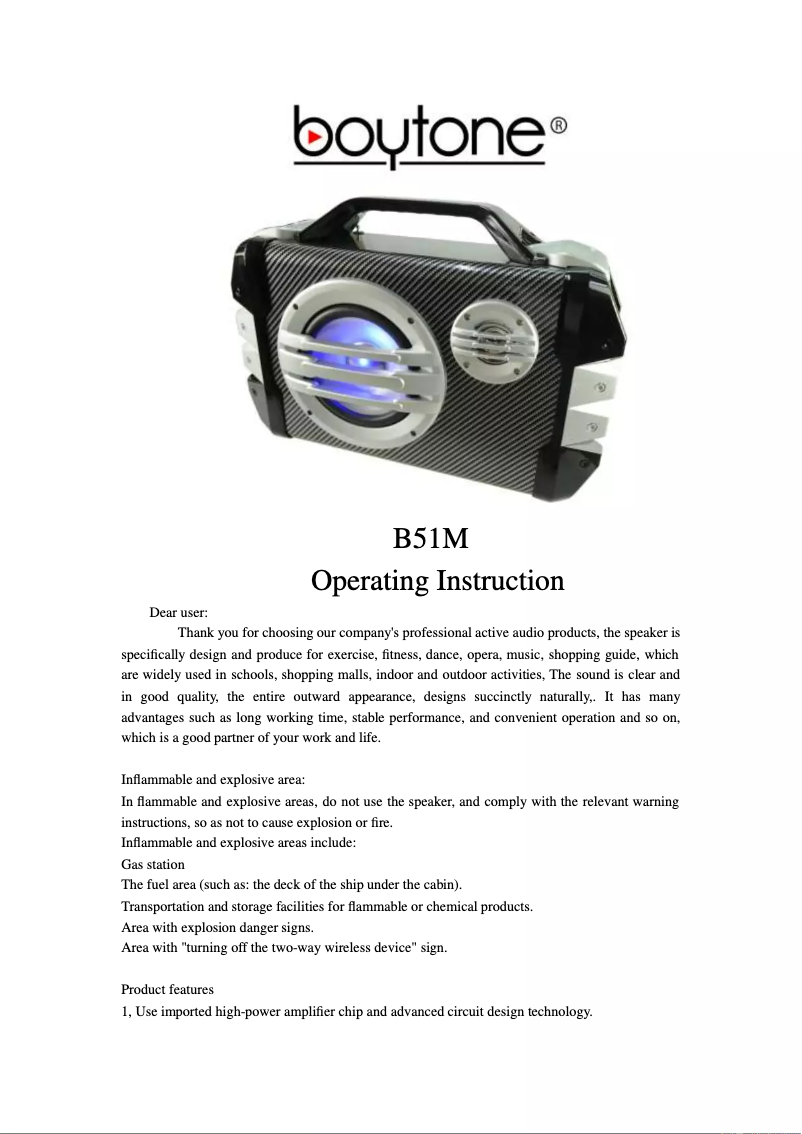 Page 1 de la notice Manuel utilisateur Boytone BT-51M