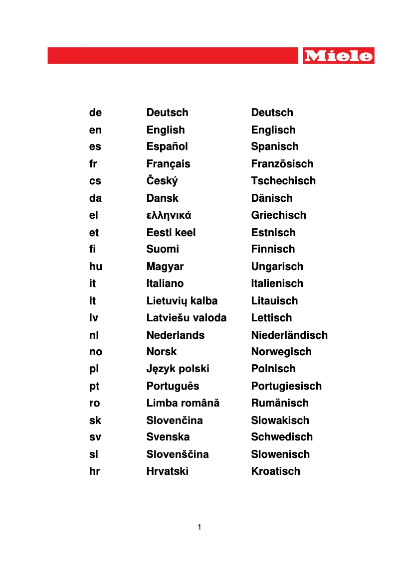 Page 1 de la notice Manuel utilisateur Miele GP CL CX 0102 T