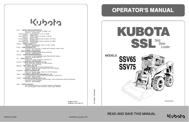 Page n°1 - Manuel utilisateur Kubota SSV65PHC