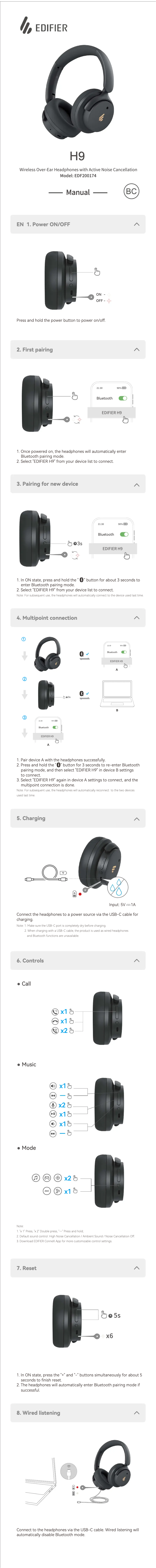 Page n°1 - Manuel utilisateur Edifier H9