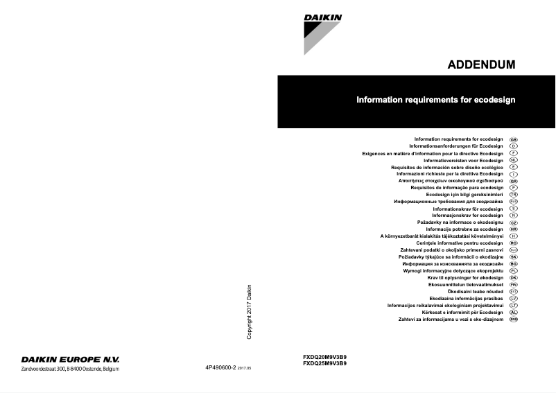 Page 1 de la notice Manuel utilisateur Daikin FXDQ25M9V3B9