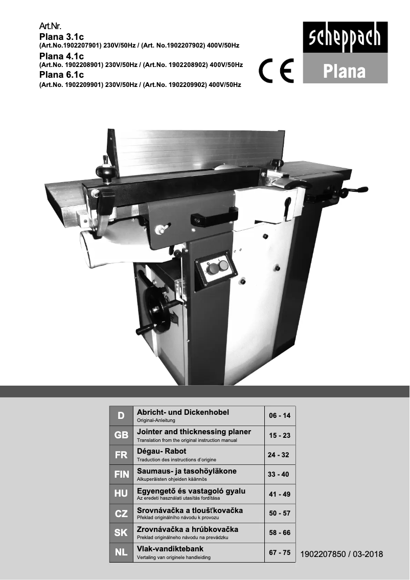 Page 1 de la notice Manuel utilisateur Scheppach Plana 4.1c
