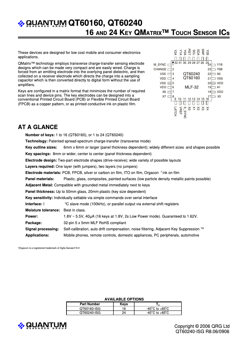 Page 1 de la notice Fiche technique Microchip QT60240