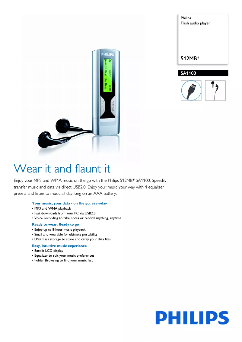 Page 1 de la notice Brochure Philips SA1100