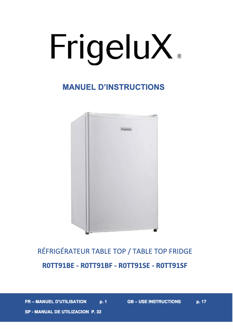 Page 1 de la notice Manuel utilisateur FrigeluX R0TT91SE