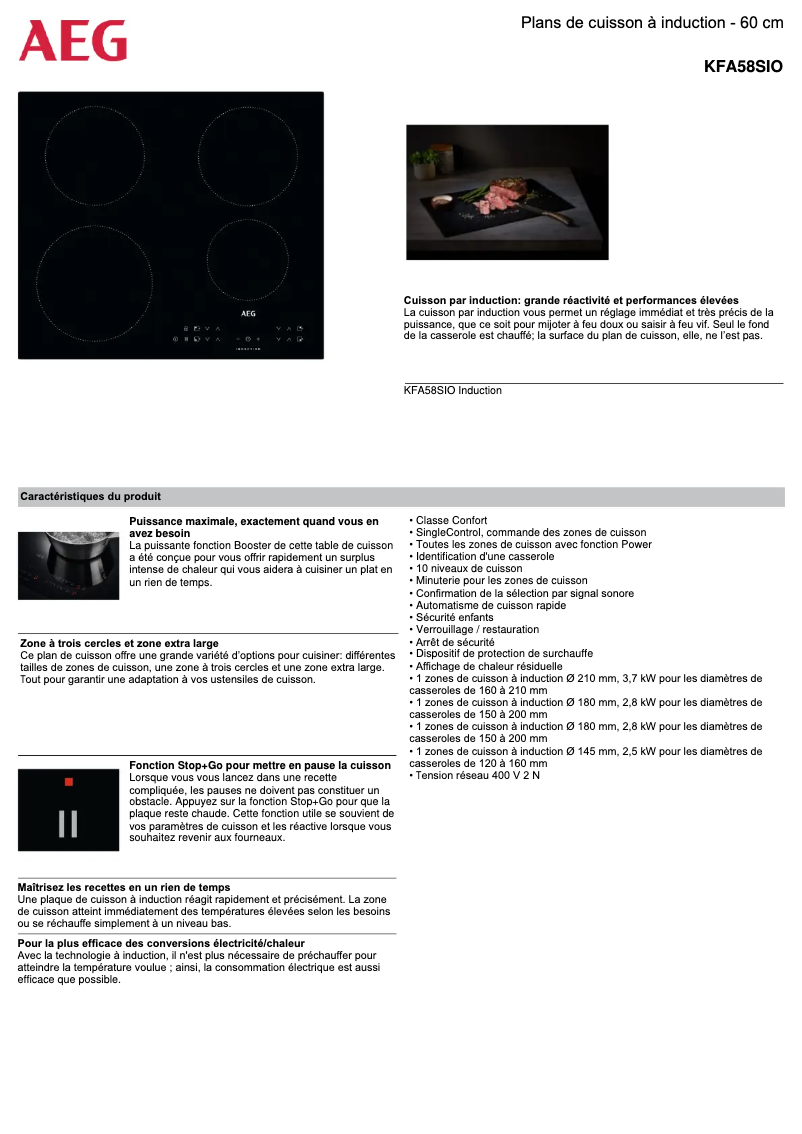 Page 1 de la notice Fiche technique AEG KFA58SIO