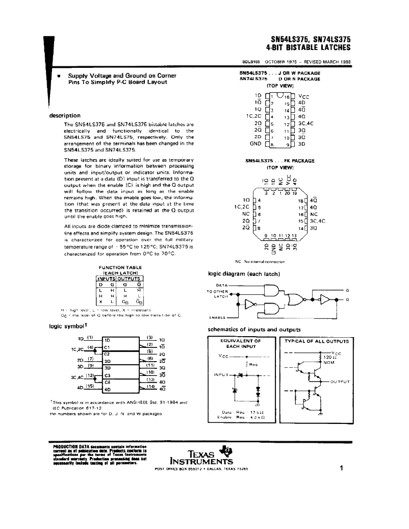 Image de la première page du manuel de l'appareil SN74LS375D