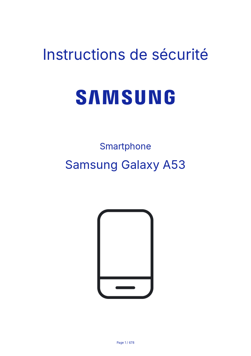 Page n°1 - Instructions de sécurité Samsung Galaxy A53