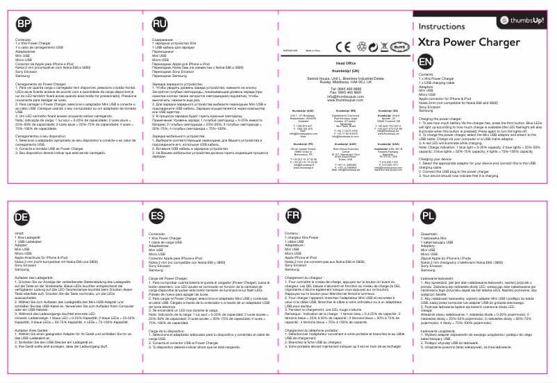 Page 1 de la notice Manuel utilisateur Thumbs Up Xtra Power