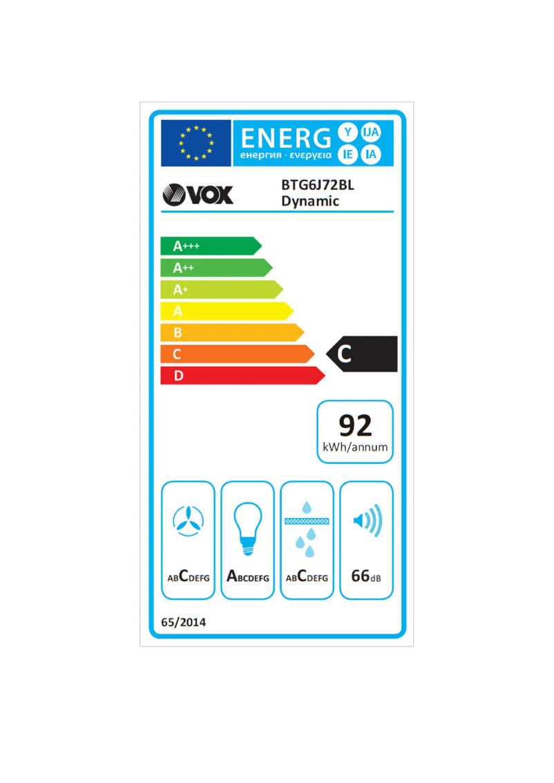 Page 1 de la notice Label énergétique VOX BTG6J72BL