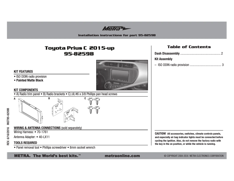 Page n°1 - Manuel utilisateur Metra 95-8259B