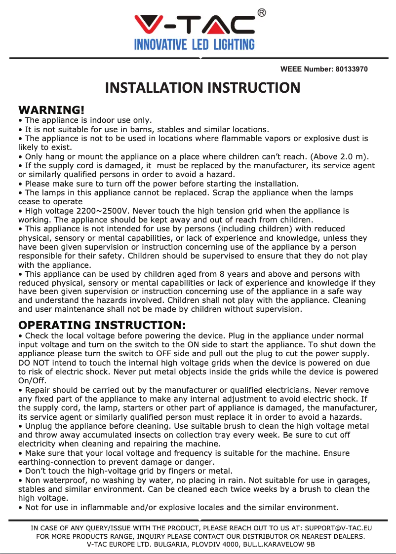Page n°1 - Manuel utilisateur V-TAC VT-3240