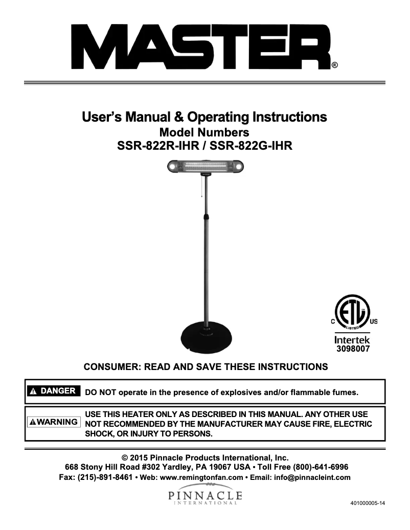 Page n°1 - Manuel utilisateur Master SSR-822R-IHR