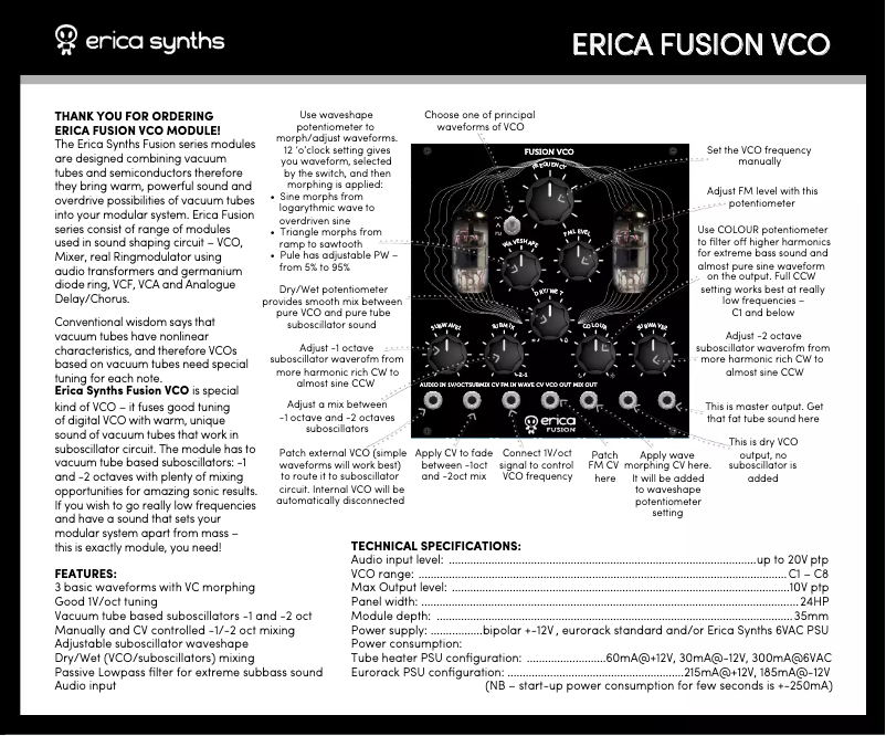 Page n°1 - Manuel utilisateur Erica Synths Fusion VCO