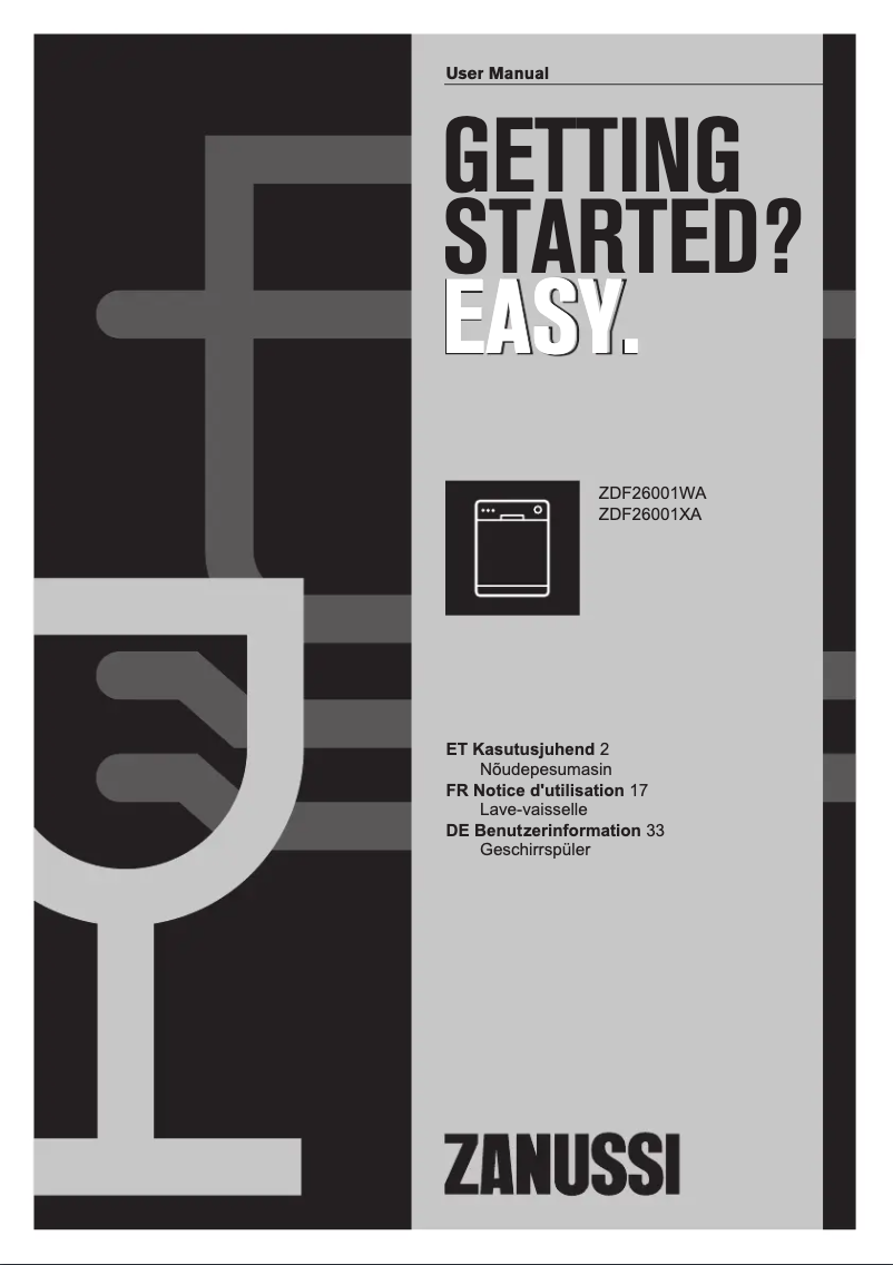 Page 1 de la notice Manuel utilisateur Zanussi ZDF26001XA