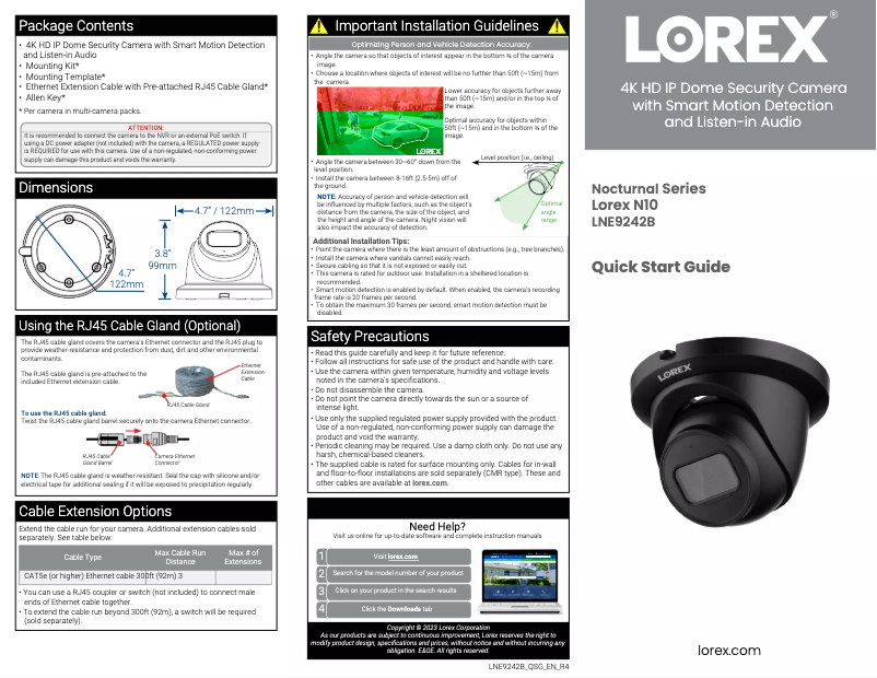 Page n°1 - Guide de démarrage rapide Lorex LNE9242B