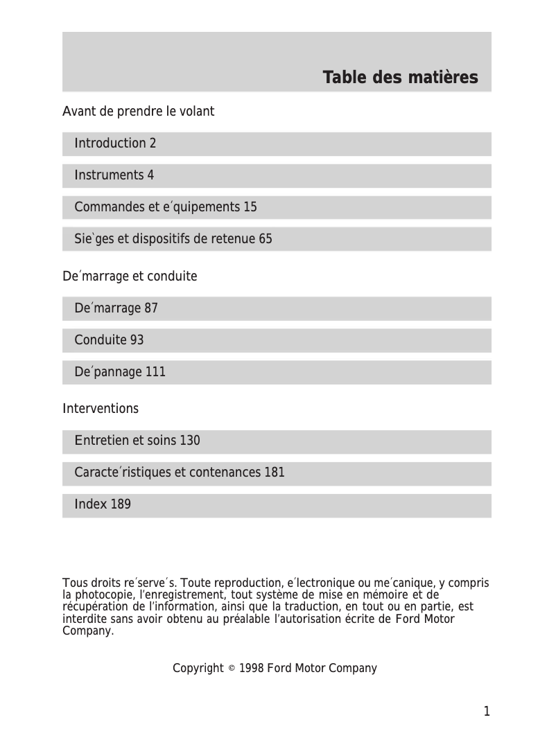 Image de la première page du manuel de l'appareil Escort (1999)