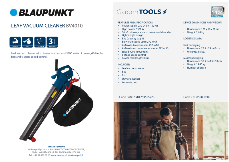 Page 1 de la notice Fiche technique Blaupunkt BV4010