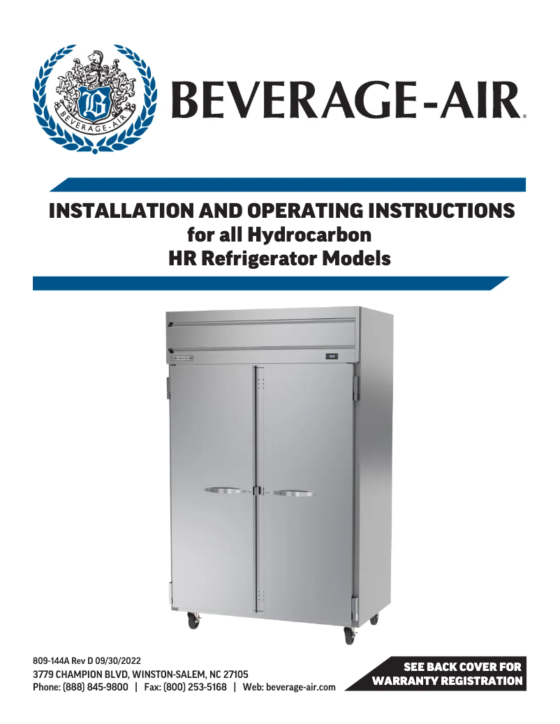 Page 1 de la notice Manuel utilisateur Beverage-Air HRS1HC-1G