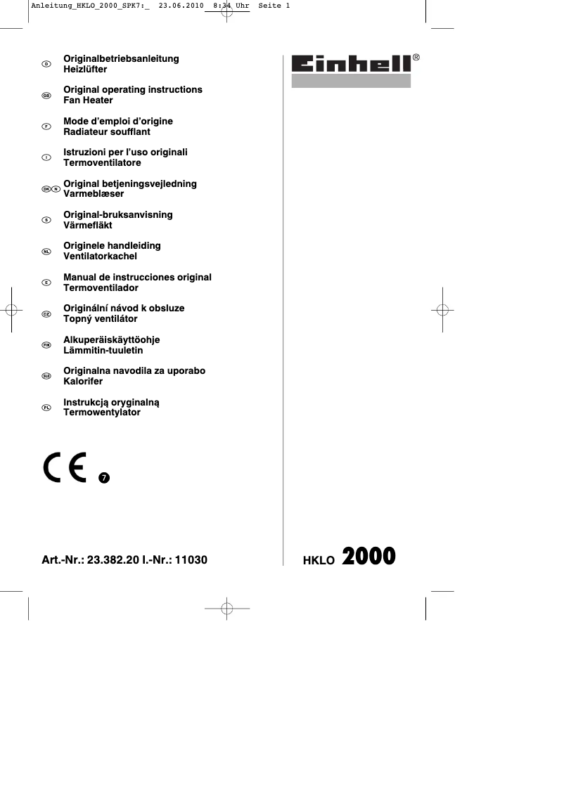 Page 1 de la notice Mode d'emploi Einhell HKLO 2000