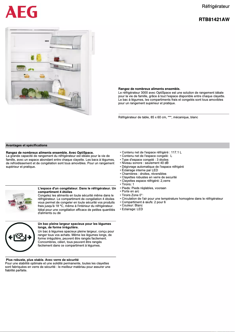 Page n°1 - Fiche technique AEG RTB81421AW