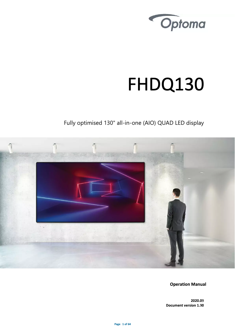 Page 1 de la notice Manuel utilisateur Optoma FHDQ130