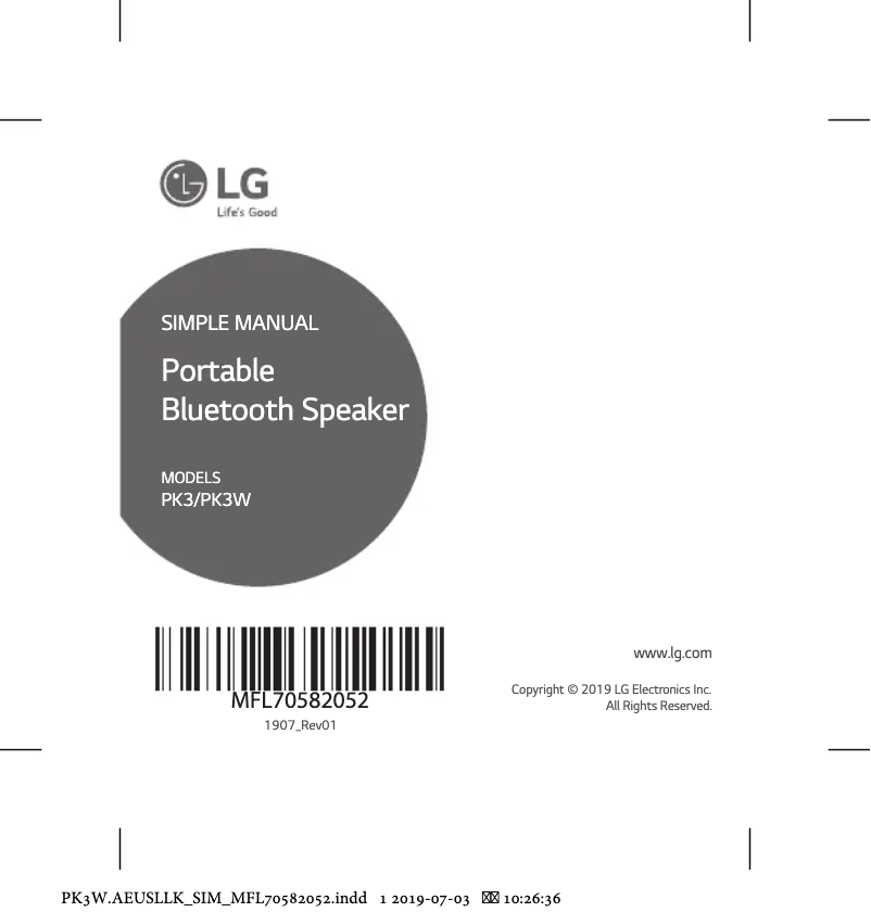 Page 1 of the manual User Manual LG PK3W