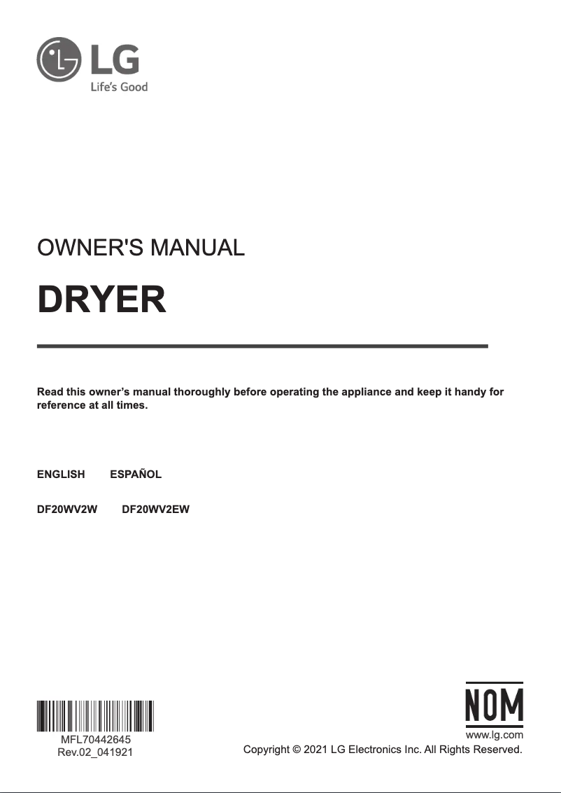 Page 1 de la notice Manuel utilisateur LG DF20WV2W