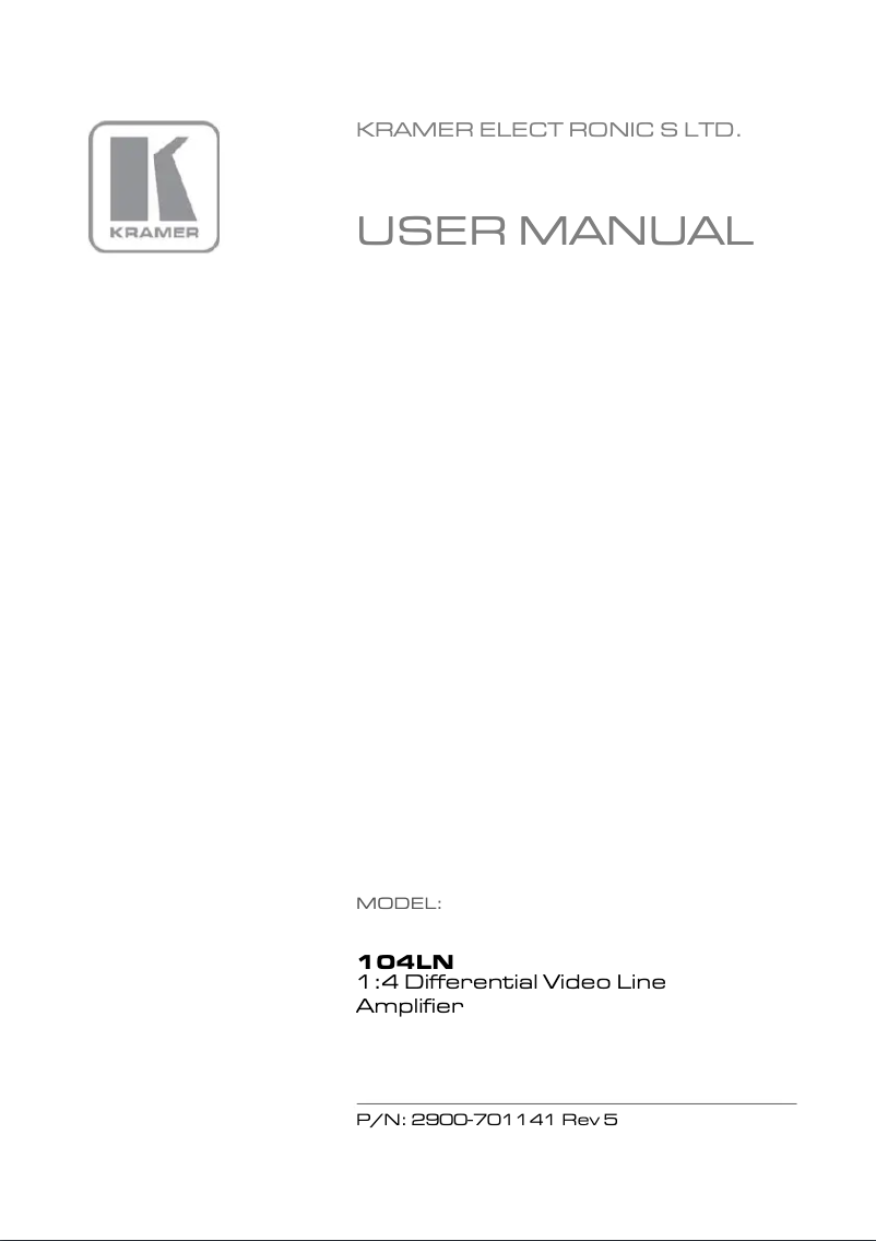 Page n°1 - Manuel utilisateur Kramer 104LN