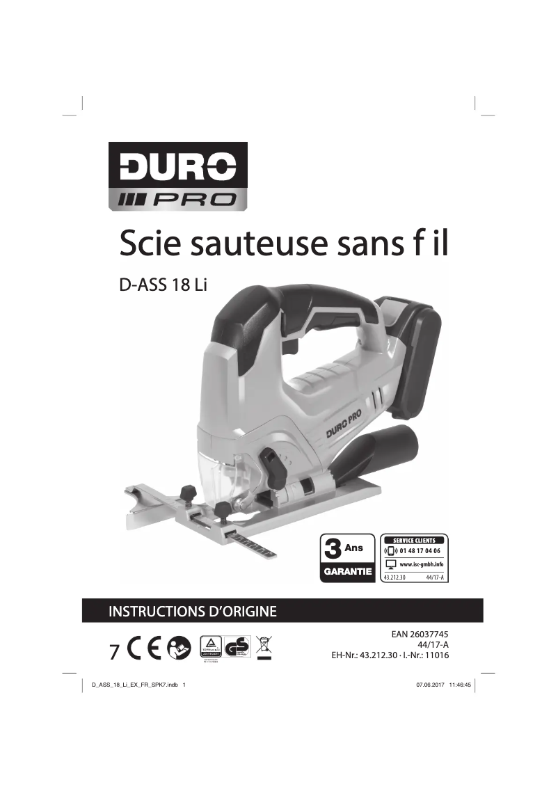 Image de la première page du manuel de l'appareil D-ASS 18 Li