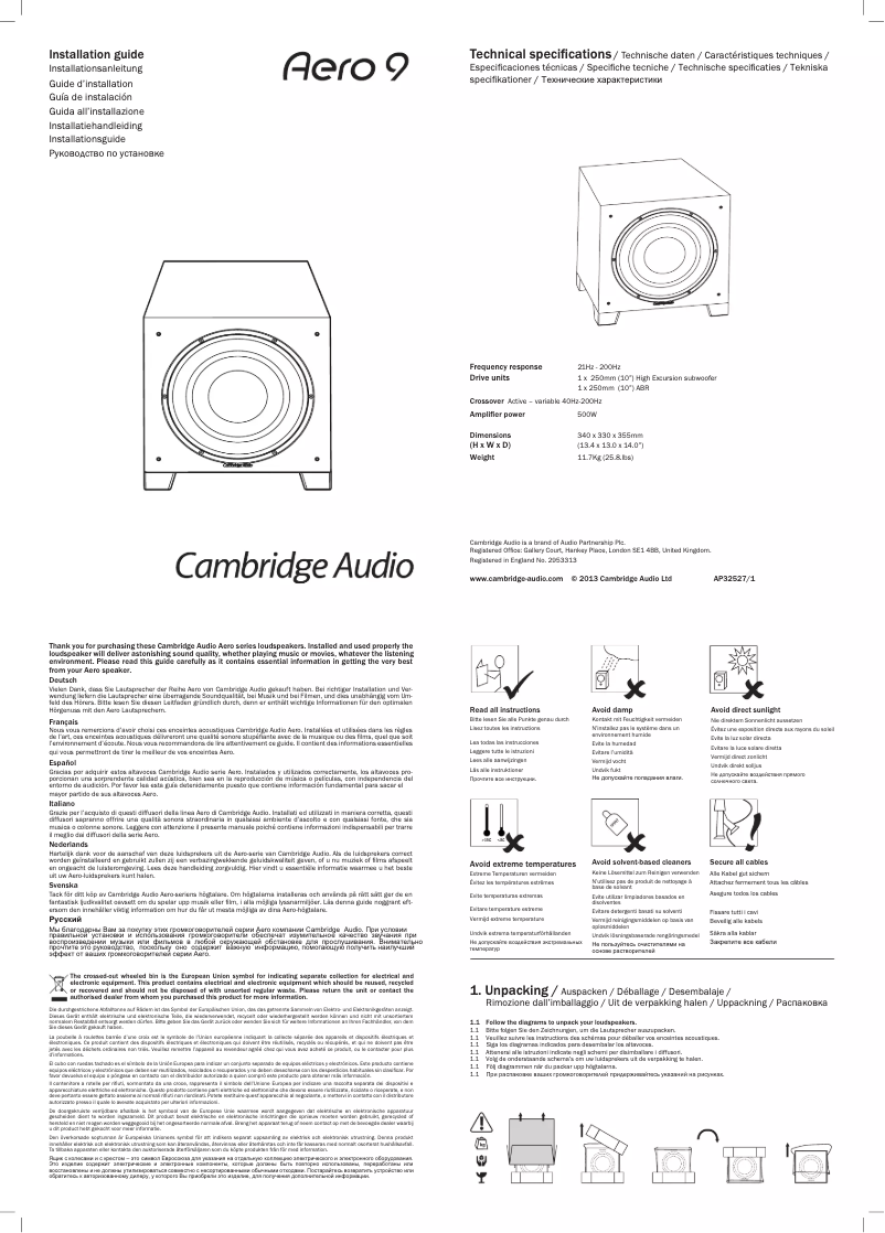 Page 1 de la notice Manuel utilisateur Cambridge Aero 9