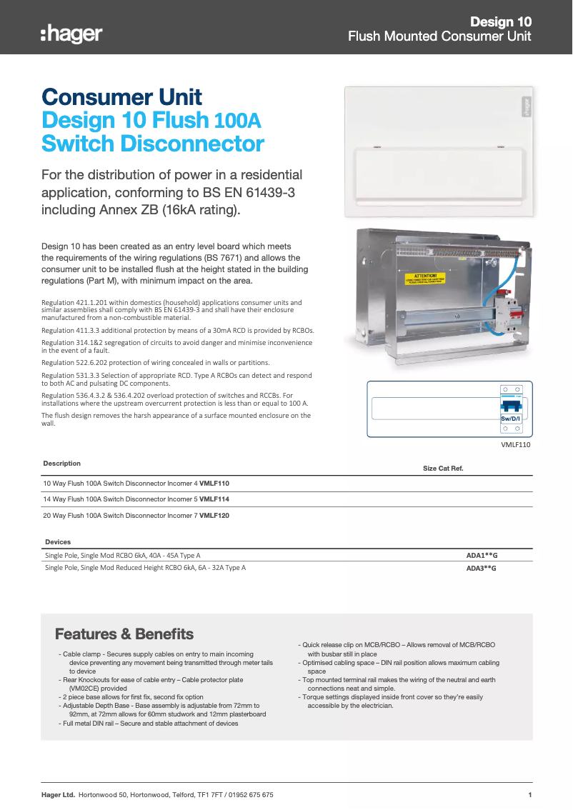 Page n°1 - Fiche technique Hager VMLF120