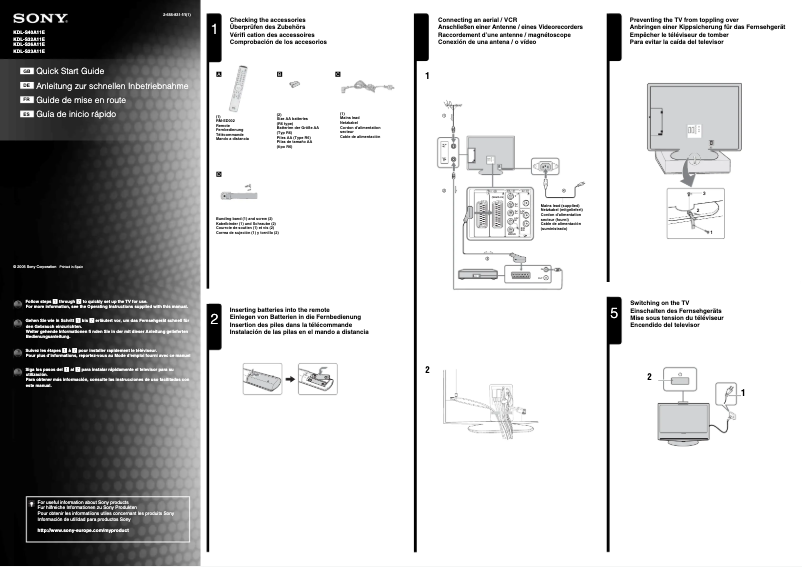 Page 1 de la notice Guide d'installation Sony KDL-S32A11E