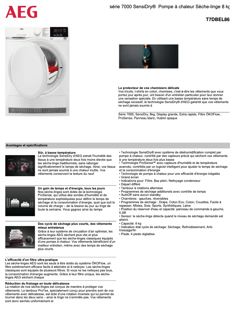 Page n°1 - Fiche technique AEG T7DBEL86