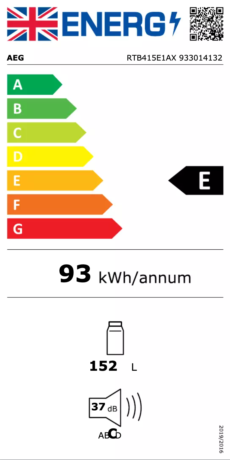 Page n°1 - Label énergétique AEG RTB415E1AX