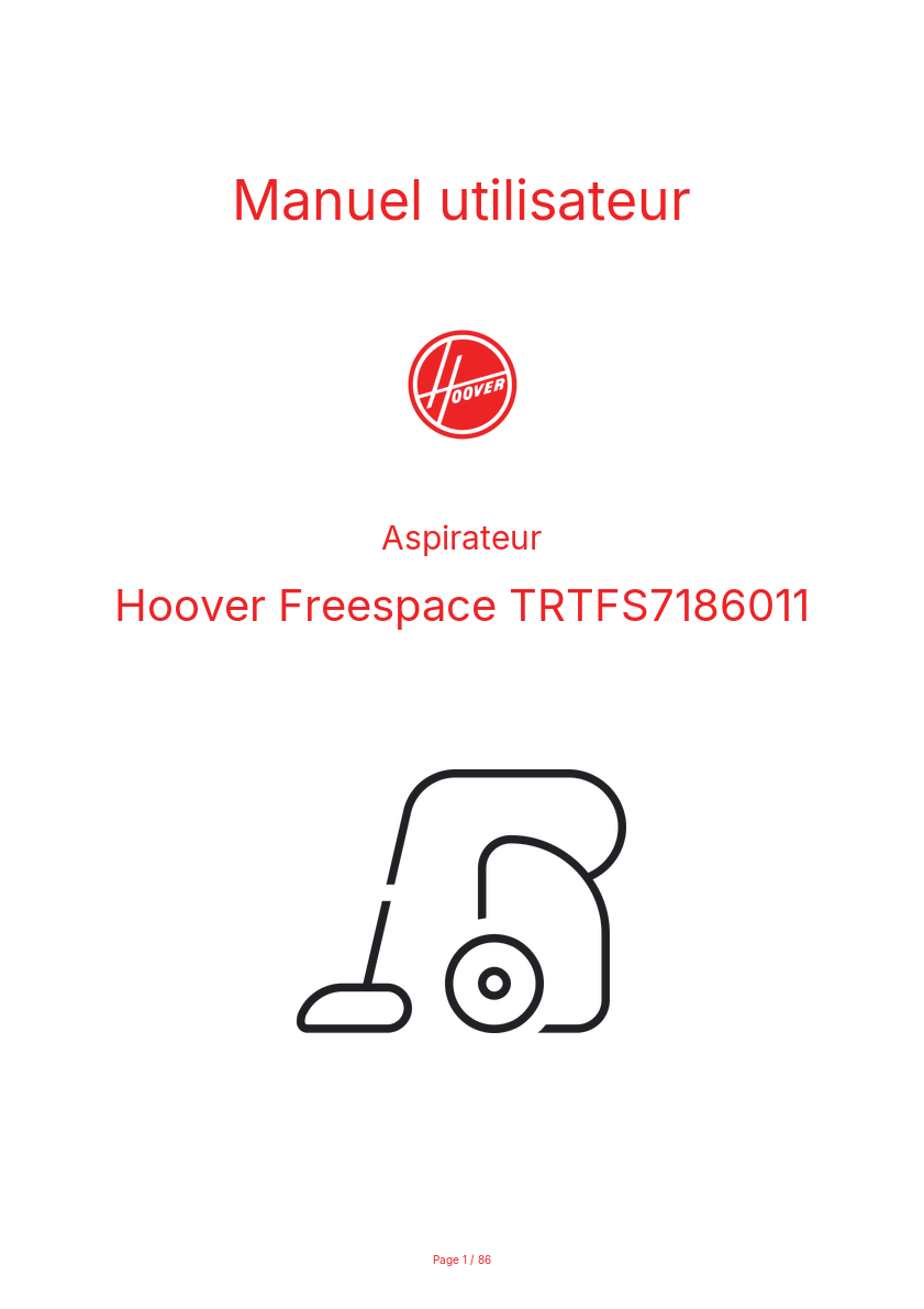 Page n°1 - Manuel utilisateur Hoover Freespace TRTFS7186011
