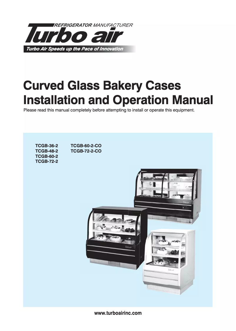 Page 1 de la notice Manuel d'utilisation et d'entretien Turbo air TCGB-36-2