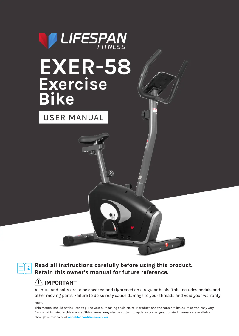 Page n°1 - Manuel utilisateur LifeSpan EXER-58