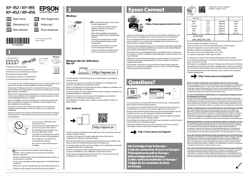Page n°1 - Guide d'installation Epson Expression Home XP-452