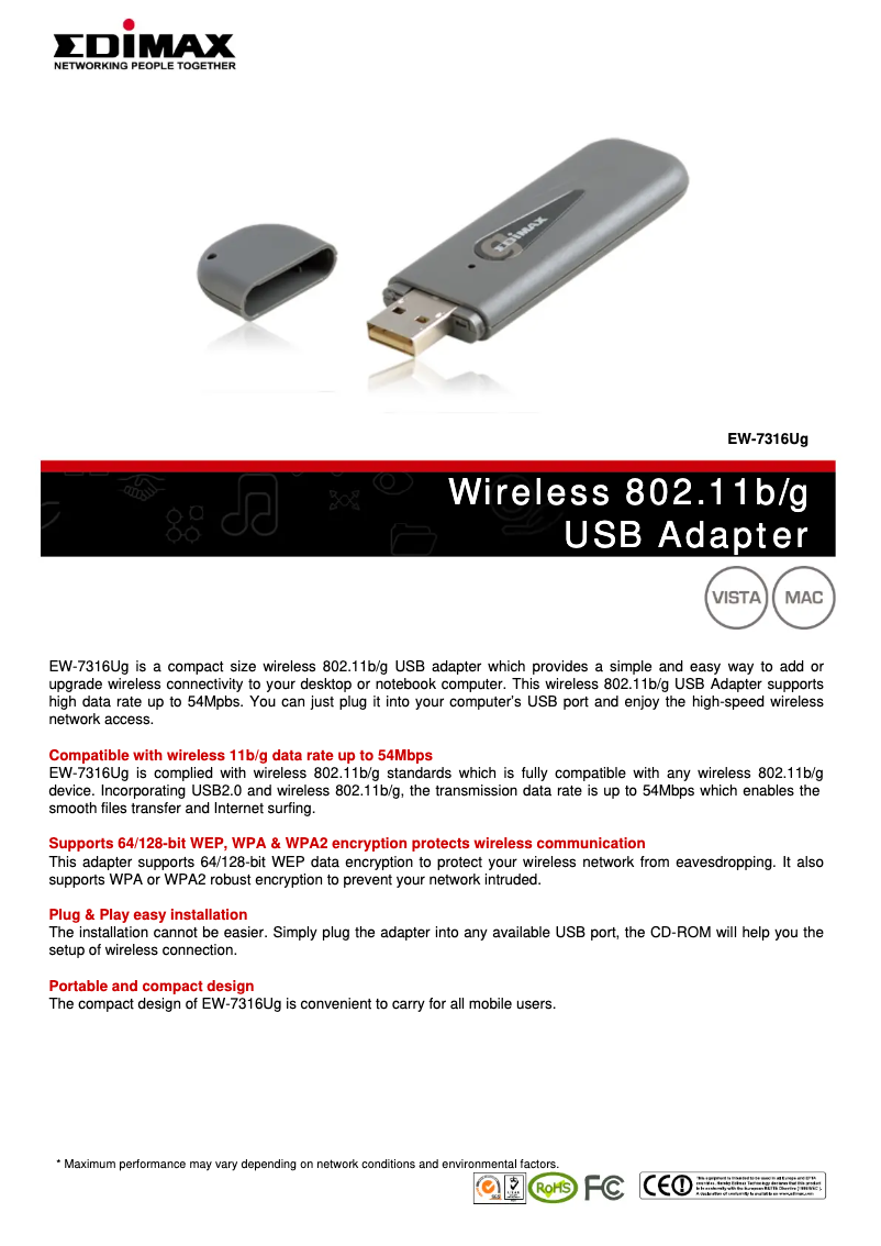 Page n°1 - Manuel utilisateur Edimax EW-7316Ug
