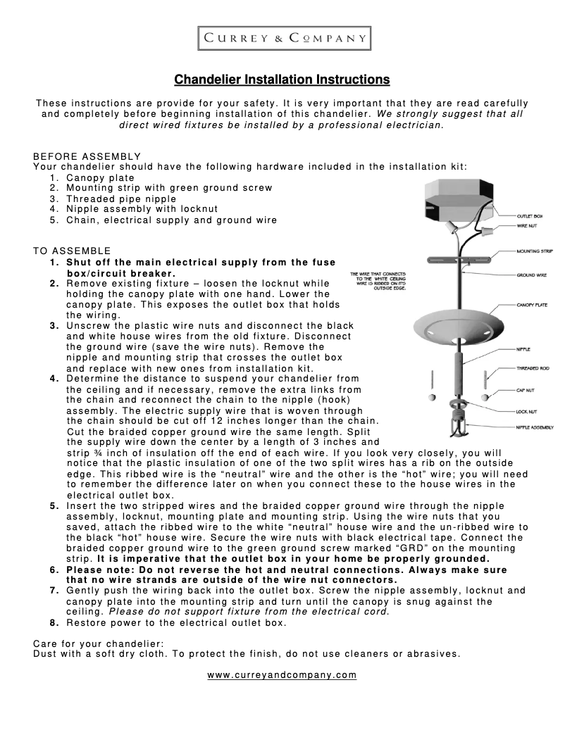 Page 1 de la notice Manuel utilisateur Currey & Company 9203