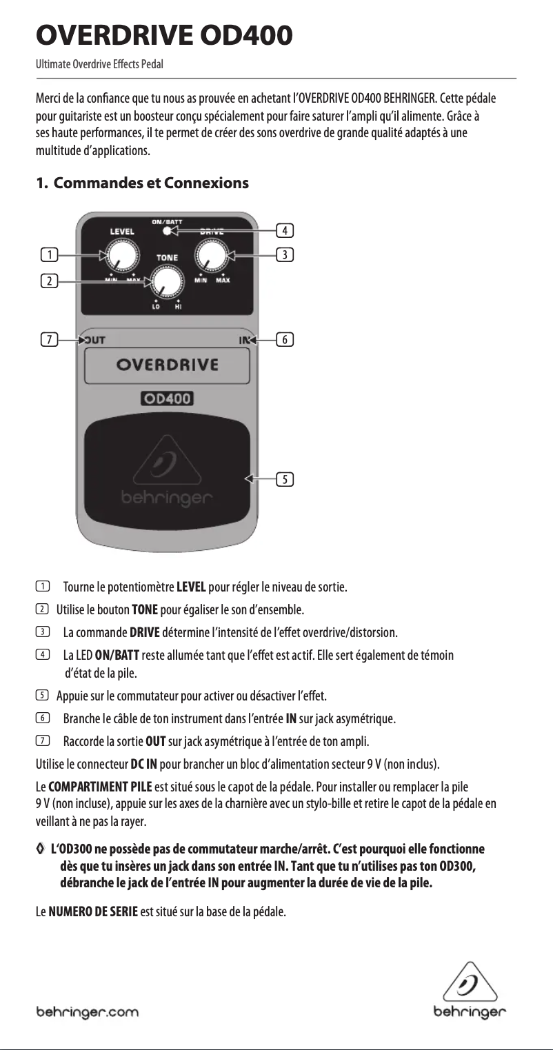 Page n°1 - Manuel utilisateur Behringer Overdrive OD400