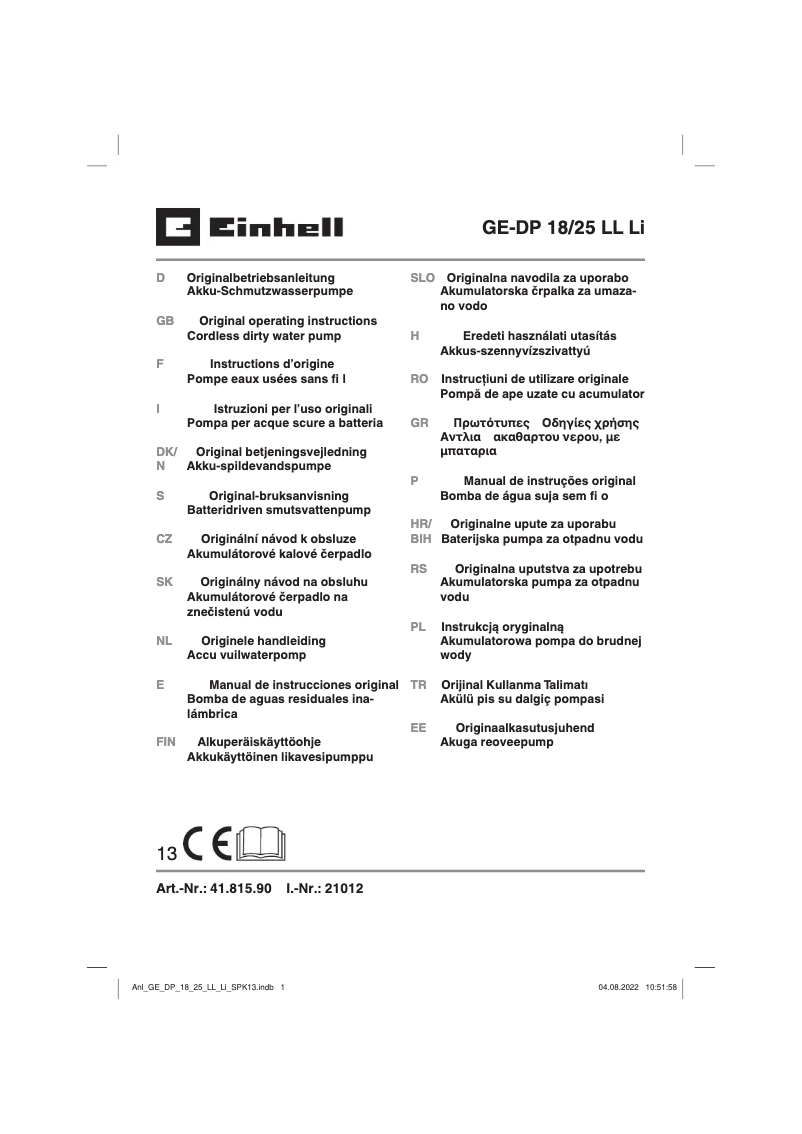 Image de la première page du manuel de l'appareil GE-DP 18/25 LL Li