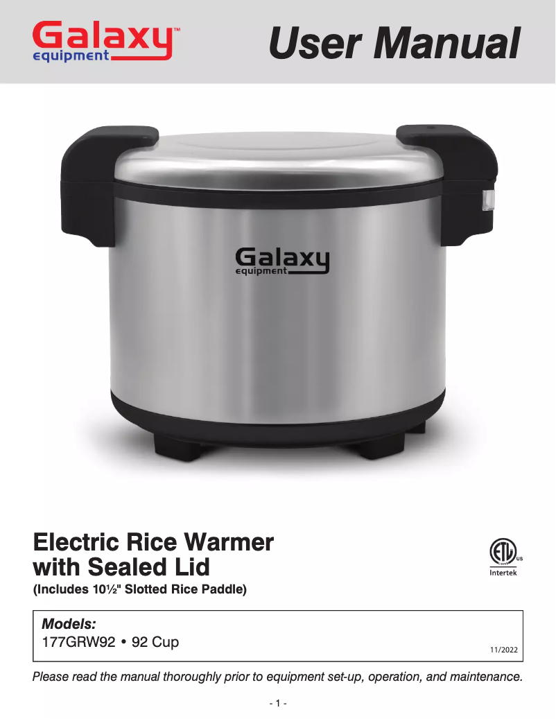 Page 1 de la notice Manuel utilisateur GALAXY GRW92