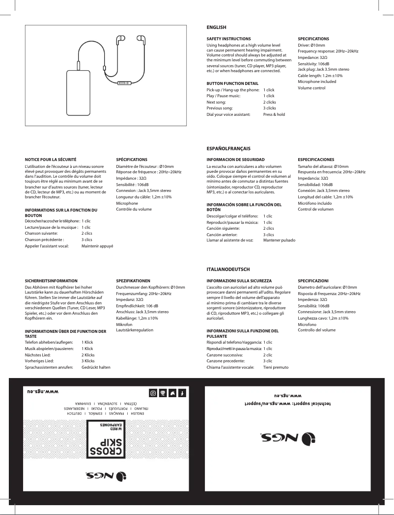Page n°1 - Manuel utilisateur NGS Cross SKIP