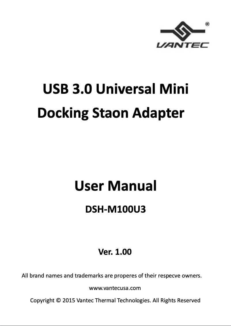 Page 1 de la notice Manuel utilisateur Vantec DSH-M100U3