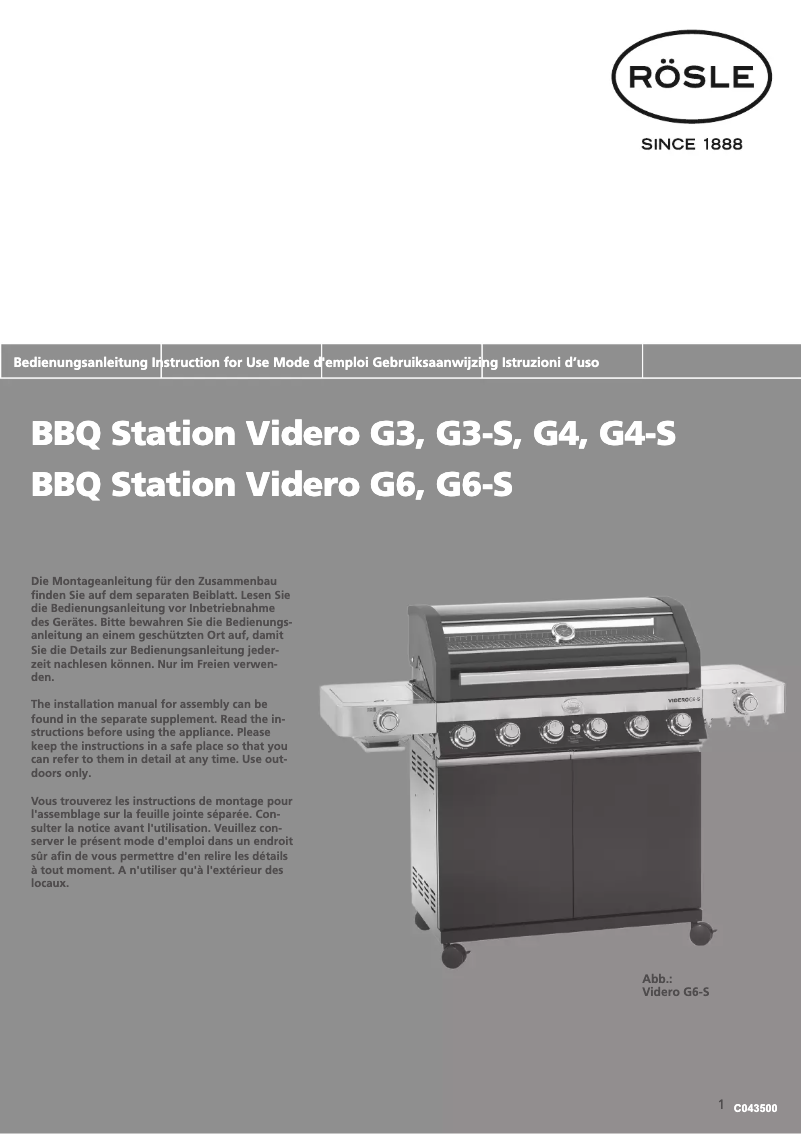 Image de la première page du manuel de l'appareil BBQ Station Videro G3